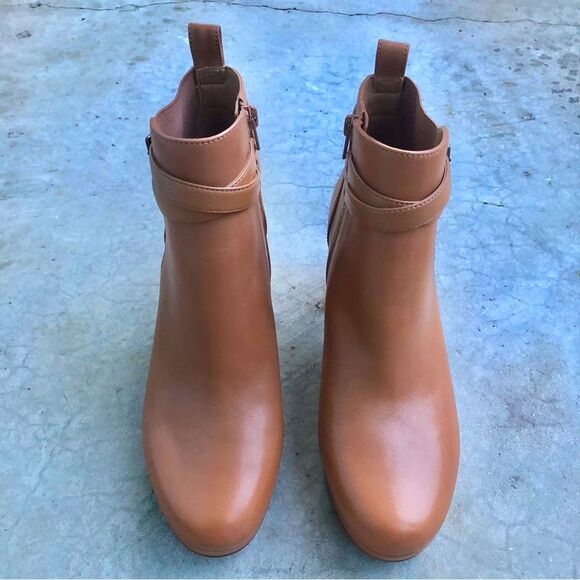 Vionic Nella Ankle Boots Heeled Camel Light Brown Tan Leather Water Repellent 9 - Picture 6 of 10